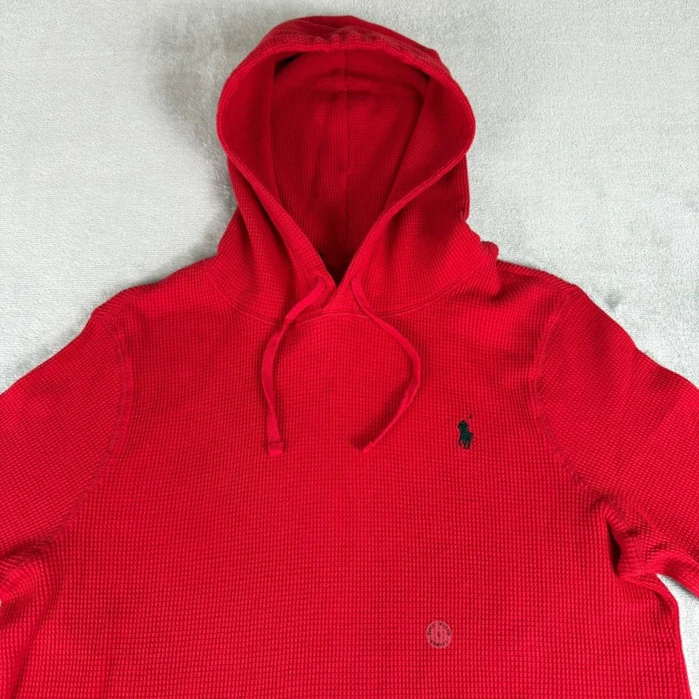 Polo Ralph Lauren Waffle Pullover Hoodie Mens Large Red Thermal Cotton New NWT